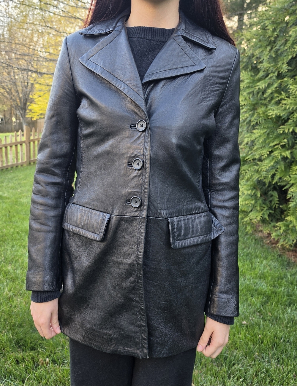 Vintage Y2K Banana Republic Black Leather Blazer Jacket XS